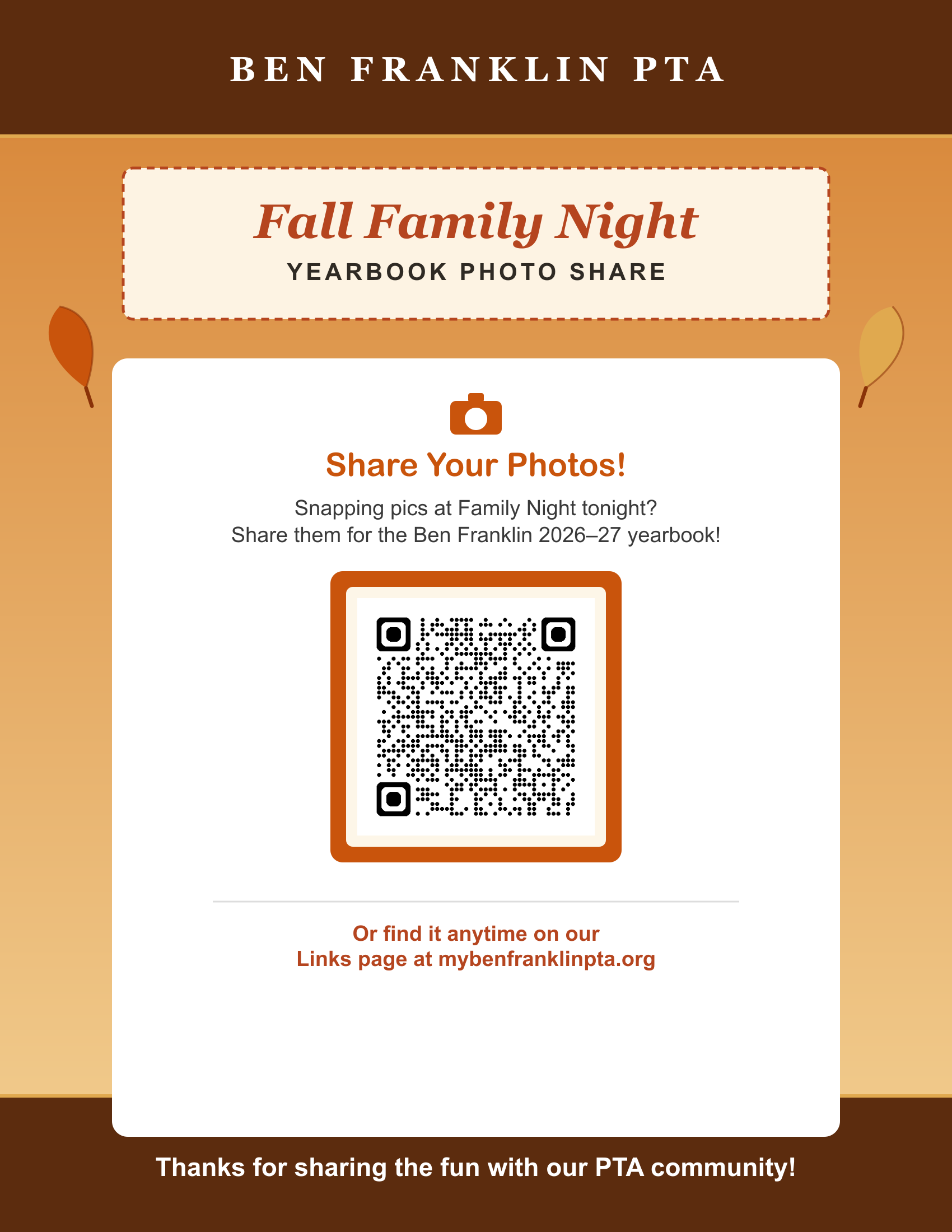 Fall Family Night Photo Share flyer