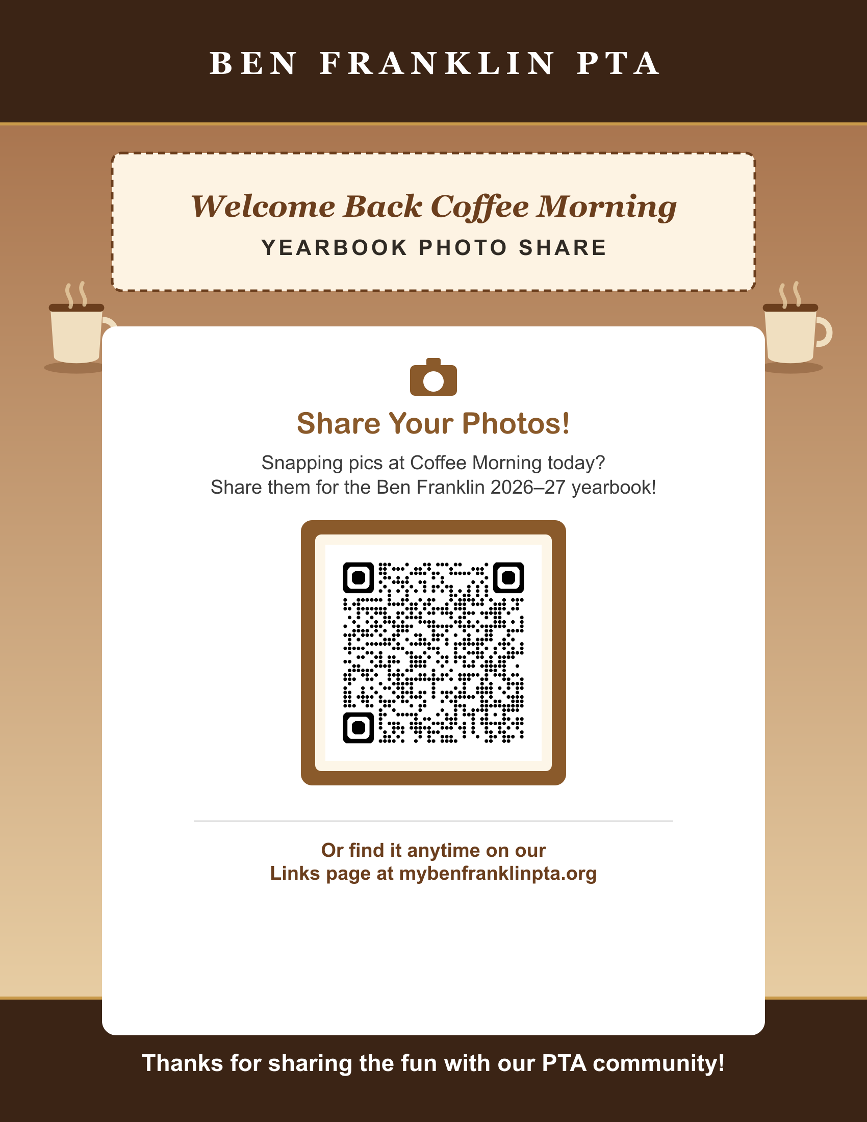 Welcome Back Coffee Morning Photo Share flyer